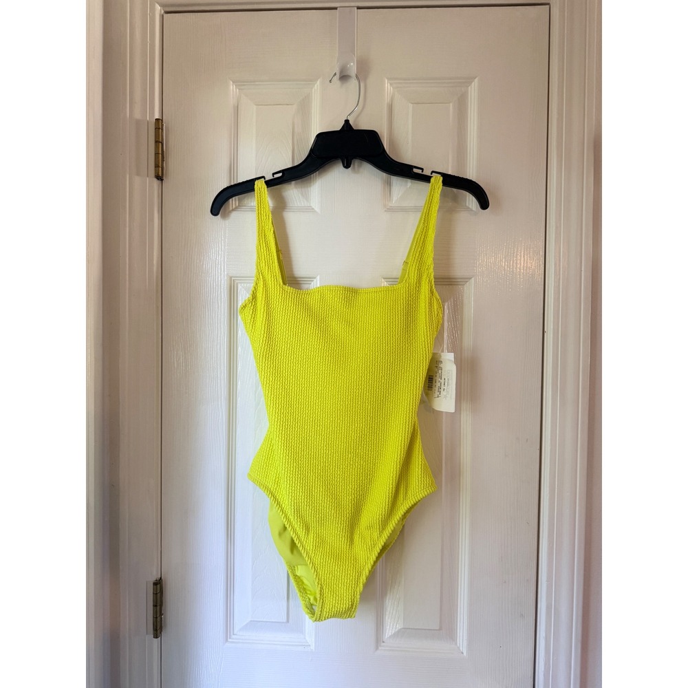 Bleu Rod Beattie Neon Yellow Smocked One Piece Swimsuit Square Neck Size 4 NWT